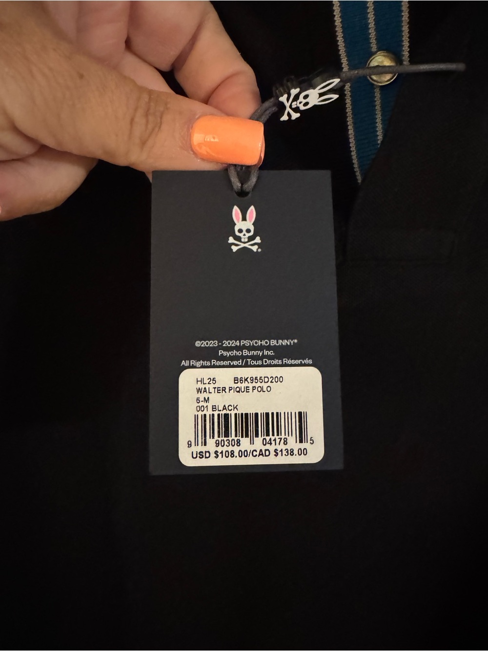 Men's Psycho Bunny Polo Shirt BLK W/Blue Trim Pima Cotton 5 M Short Sleeve NWT - Picture 3 of 5